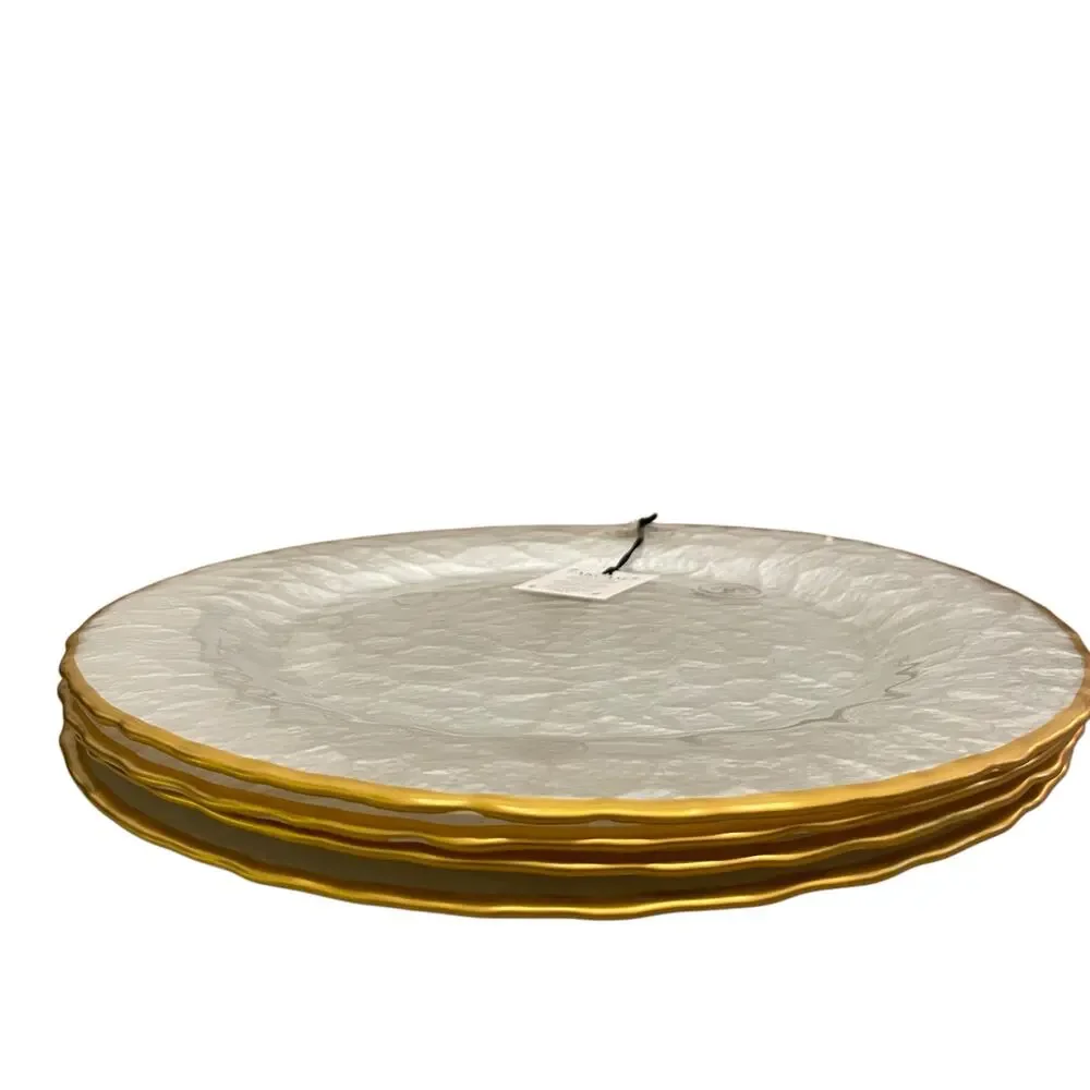 Akcam Metallic Silver & Gold Textured 12.5in Plate Charger Set of 2 New
